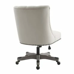 Best Pirce 👏 Linon Dixie Wood Upholstered Office Chair In Natural Beige 🎉 -Deals Writing Desks Store 1865239 17 L