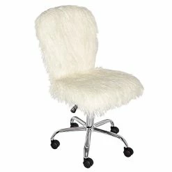 Best Sale ⌛ Riverbay Furniture Faux Fur Swivel Office Chair In White And Chrome ⌛