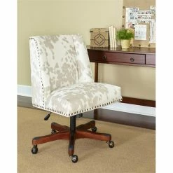 Hot Sale 😍 Riverbay Furniture Linen Cow Print Office Chair 🥰 -Deals Writing Desks Store 1885999 2 L