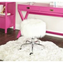 Brand new 🔔 Riverbay Furniture Faux Fur Stool In White ⭐ -Deals Writing Desks Store 1886026 1 L
