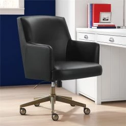 Best deal 🥰 Tommy Hilfiger Belmont Home Office Chair Gray Leather 😉 -Deals Writing Desks Store 1906777 17 L