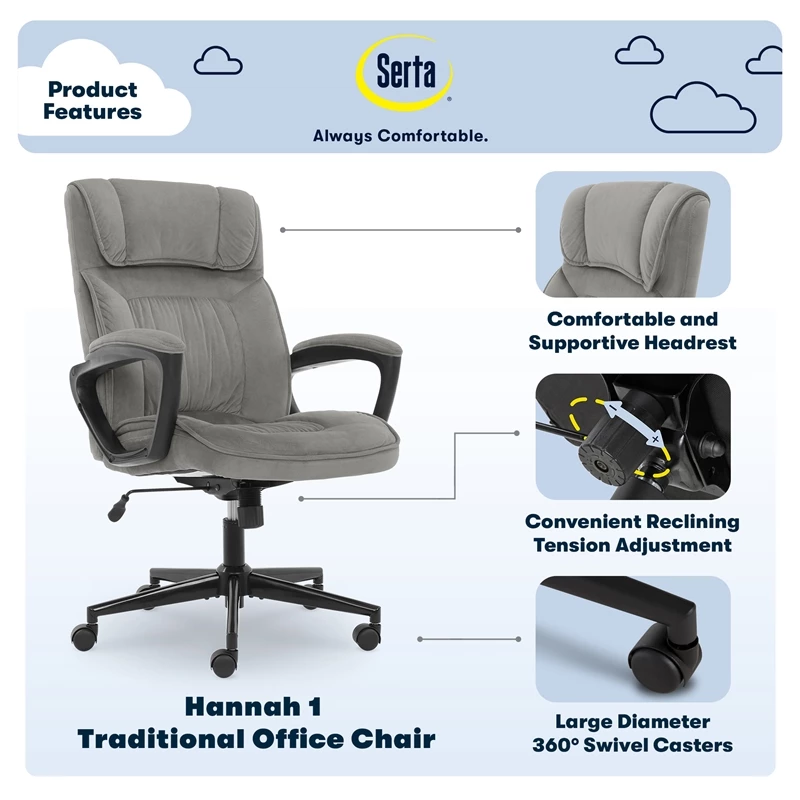 Best reviews of 😀 Serta At Home Serta Hannah Office Chair Velvet Gray Microfiber ⌛ 4 Best reviews of 😀 Serta At Home Serta Hannah Office Chair Velvet Gray Microfiber ⌛ - Image 2