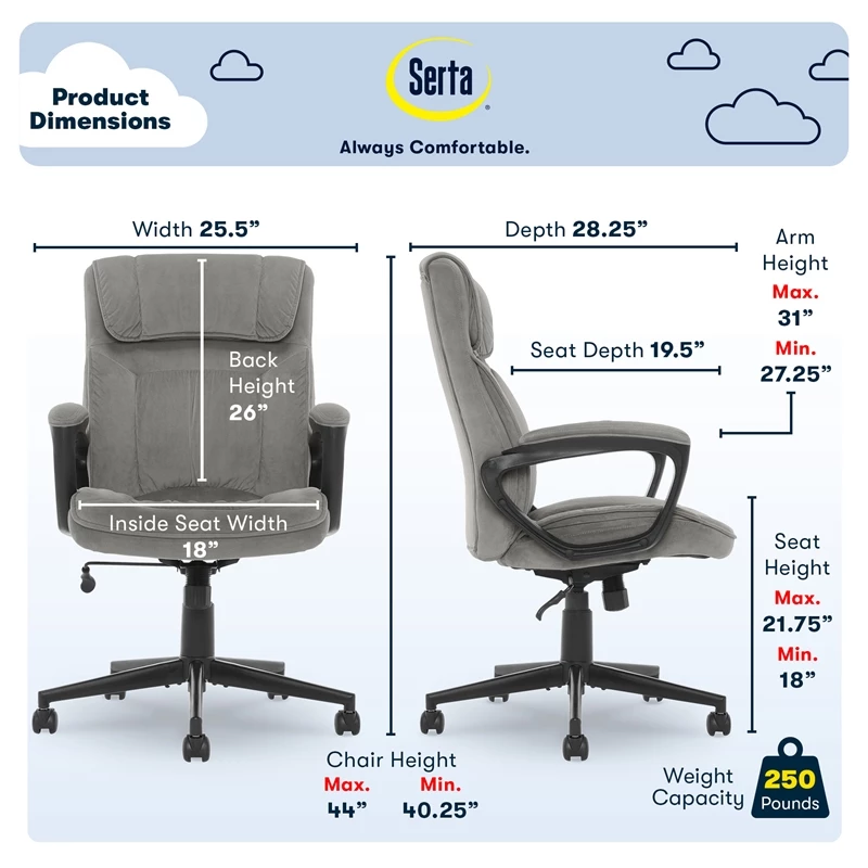 Best reviews of 😀 Serta At Home Serta Hannah Office Chair Velvet Gray Microfiber ⌛ 5 Best reviews of 😀 Serta At Home Serta Hannah Office Chair Velvet Gray Microfiber ⌛ - Image 3