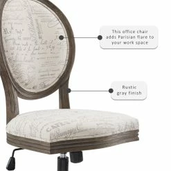 Best Pirce 🥰 Linon Corden Script Wood Upholstered Office Chair In Beige ❤️ -Deals Writing Desks Store 1908276 10 L