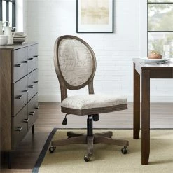 Best Pirce 🥰 Linon Corden Script Wood Upholstered Office Chair In Beige ❤️ -Deals Writing Desks Store 1908276 3 L