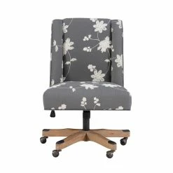 Brand new 🥰 Linon Draper Wood Upholstered Embroidered Office Chair In Gray 🎉 -Deals Writing Desks Store 1908281 21 L