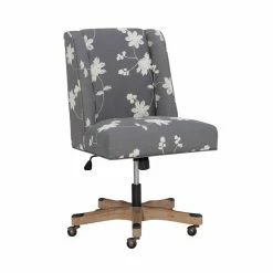 Brand new 🥰 Linon Draper Wood Upholstered Embroidered Office Chair In Gray 🎉 -Deals Writing Desks Store 1908281 25 L