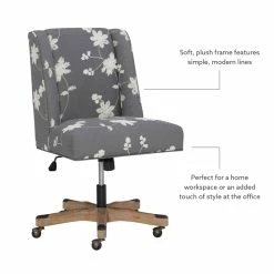 Brand new 🥰 Linon Draper Wood Upholstered Embroidered Office Chair In Gray 🎉 -Deals Writing Desks Store 1908281 33 L