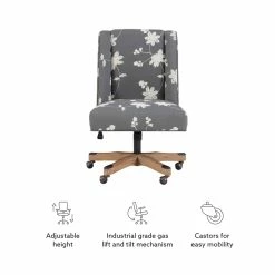 Brand new 🥰 Linon Draper Wood Upholstered Embroidered Office Chair In Gray 🎉 -Deals Writing Desks Store 1908281 36 L