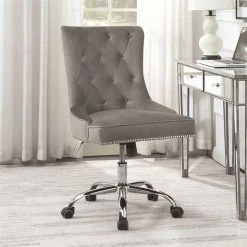 Discount 🥰 Coaster Velvet Tufted Swivel Adjustable Office Chair In Gray ✔️ -Deals Writing Desks Store 1926951 1 L