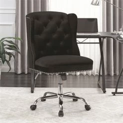 Promo ⭐ Coaster Velvet Tufted Swivel Adjustable Office Chair In Black 🤩 -Deals Writing Desks Store 1926952 1 L