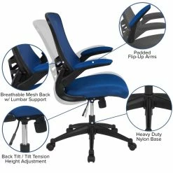 Outlet 💯 Flash Furniture Mid Back Mesh Office Swivel Chair In Blue ✨ 11 Outlet 💯 Flash Furniture Mid Back Mesh Office Swivel Chair In Blue ✨ -Deals Writing Desks Store 1969639 4 L