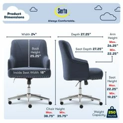 New 🌟 Serta At Home Serta Leighton Home Office Chair With Memory Foam Blue 🧨 -Deals Writing Desks Store 1971028 27 L