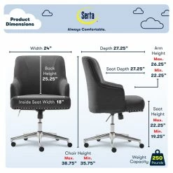 Deals 🧨 Serta At Home Serta Leighton Home Office Chair With Memory Foam - Graphite 😉 -Deals Writing Desks Store 1971029 26 L