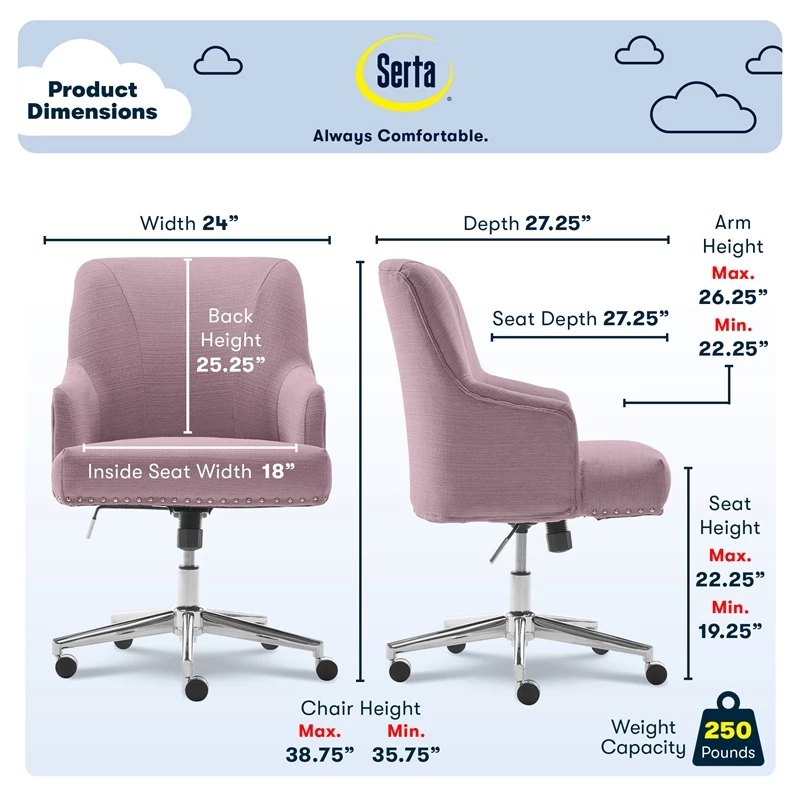 Buy โญ Serta At Home Serta Leighton Home Office Chair With Memory Foam Lilac ๐ 7 Buy โญ Serta At Home Serta Leighton Home Office Chair With Memory Foam Lilac ๐ - Image 5