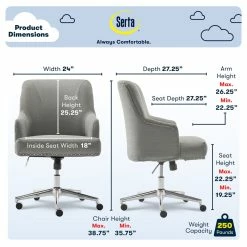 Brand new 🌟 Serta At Home Serta Leighton Home Office Chair With Memory Foam Medium Gray 🌟 -Deals Writing Desks Store 1971034 27 L