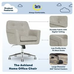 Discount ✨ Serta At Home Serta Ashland Ergonomic Home Office Chair With Memory Foam Cushioning Light Gray 🎉 -Deals Writing Desks Store 1971201 32 L