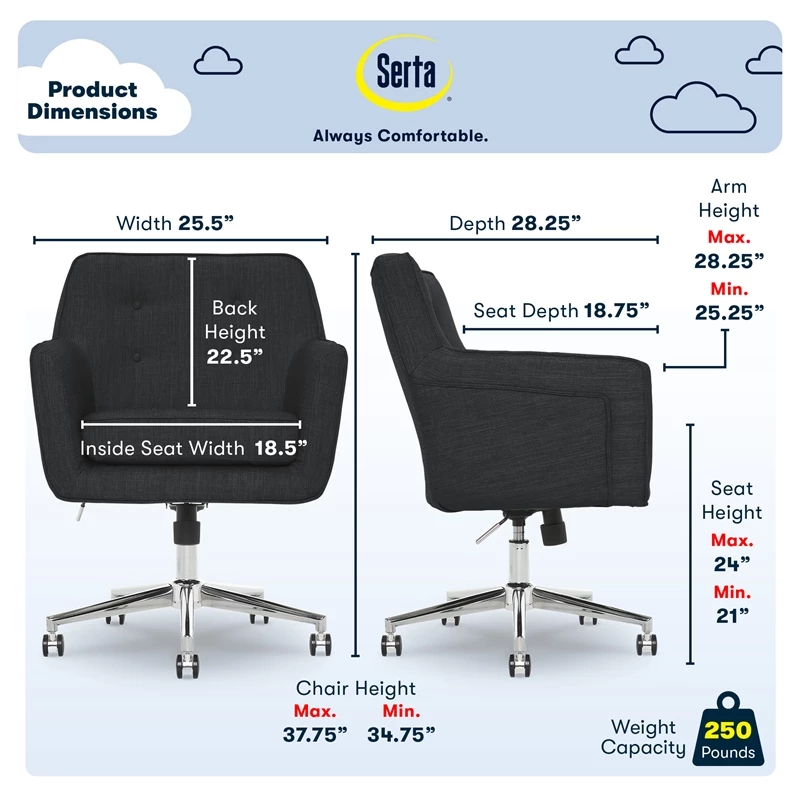 Flash Sale 🔥 Serta At Home Serta Ashland Ergonomic Home Office Chair With Memory Foam Cushioning - Charcoal 🥰 5 Flash Sale 🔥 Serta At Home Serta Ashland Ergonomic Home Office Chair With Memory Foam Cushioning - Charcoal 🥰 - Image 3