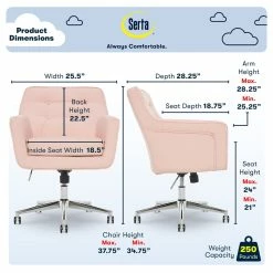Hot Sale 🎉 Serta At Home Serta Ashland Ergonomic Home Office Chair With Memory Foam Cushioning - Pink 😀 -Deals Writing Desks Store 1971207 27 L
