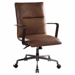 Outlet ✨ ACME Furniture ACME Indra Leather Upholstered Swivel Office Chair In Vintage Chocolate ❤️