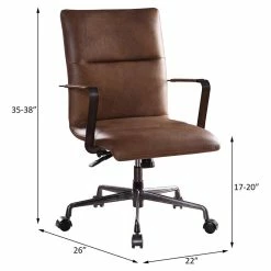 Outlet ✨ ACME Furniture ACME Indra Leather Upholstered Swivel Office Chair In Vintage Chocolate ❤️ -Deals Writing Desks Store 1973170 9 L