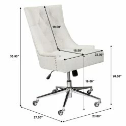 Promo 🔥 PRI Home Fare Button Tufted Adjustable Upholstered Office Chair In Beige 🥰 -Deals Writing Desks Store 1987453 2 L