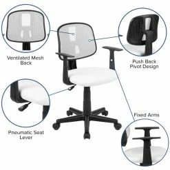 Best Pirce 🔔 Flash Furniture Fundamentals Pivot Mesh Back Office Swivel Chair In White 👏 -Deals Writing Desks Store 1987923 4 L