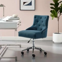 Discount 👍 Modway Regent Button Tufted Upholstered Swivel Office Chair In Azure ✨ -Deals Writing Desks Store 1995545 10 L