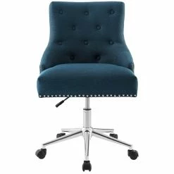 Discount 👍 Modway Regent Button Tufted Upholstered Swivel Office Chair In Azure ✨ -Deals Writing Desks Store 1995545 13 L