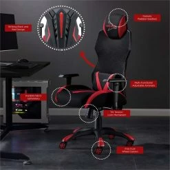 Best Pirce 🔥 Modway Speedster Mesh Gaming Computer Chair In Black And Red ✔️ -Deals Writing Desks Store 1996192 23 L