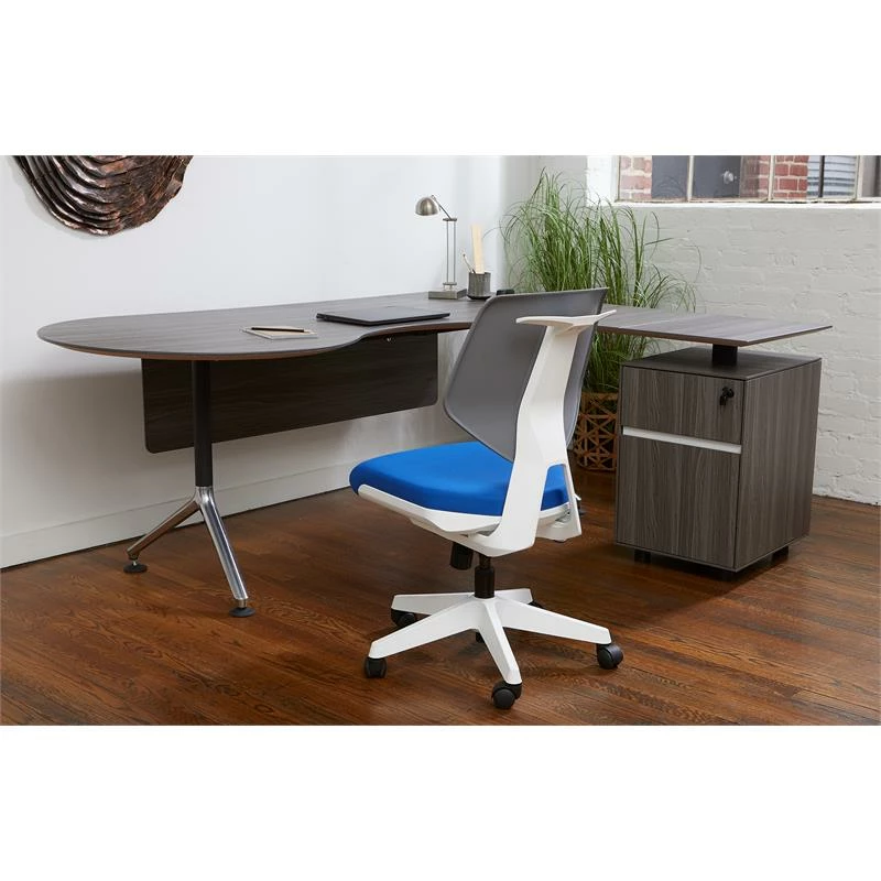 Flash Sale 🛒 Unique Furniture Fabric Seat And Plastic Back Office Chair In Blue And Gray ⭐ 5 Flash Sale 🛒 Unique Furniture Fabric Seat And Plastic Back Office Chair In Blue And Gray ⭐ - Image 3