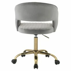 Flash Sale 🥰 ACME Furniture ACME Hopi Tufted Velvet Upholstered Swivel Office Chair In Gray And Gold 💯 -Deals Writing Desks Store 2020567 10 L