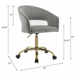 Flash Sale 🥰 ACME Furniture ACME Hopi Tufted Velvet Upholstered Swivel Office Chair In Gray And Gold 💯 -Deals Writing Desks Store 2020567 12 L