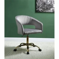 Flash Sale 🥰 ACME Furniture ACME Hopi Tufted Velvet Upholstered Swivel Office Chair In Gray And Gold 💯 -Deals Writing Desks Store 2020567 7 L