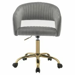 Flash Sale 🥰 ACME Furniture ACME Hopi Tufted Velvet Upholstered Swivel Office Chair In Gray And Gold 💯 -Deals Writing Desks Store 2020567 8 L
