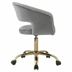 Flash Sale 🥰 ACME Furniture ACME Hopi Tufted Velvet Upholstered Swivel Office Chair In Gray And Gold 💯 -Deals Writing Desks Store 2020567 9 L