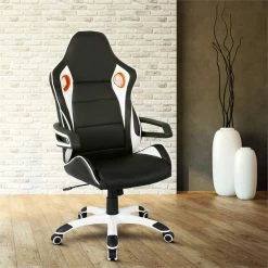 Hot Sale ✔️ Techni Mobili Polyurethane Fabric Racing Style Home & Office Chair In Black 😉 -Deals Writing Desks Store 2104337 3 L