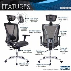 Promo 😍 Techni Mobili High-Back Executive Fabric Mesh Office Chair With Headrest - Black 👏 -Deals Writing Desks Store 2104356 3 L