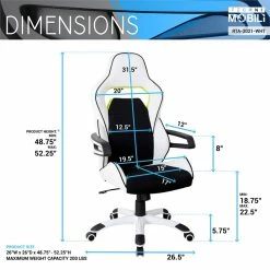 Outlet 🛒 Techni Mobili Ergonomic Essential Fabric Racing Style Home & Office Chair- White 🛒 -Deals Writing Desks Store 2104359 2 L