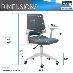 Cheap ⌛ Techni Mobili Polyurethane Fabric Adjustable Height Mid Back Office Chair - Gray 💯 -Deals Writing Desks Store 2104361 2 L