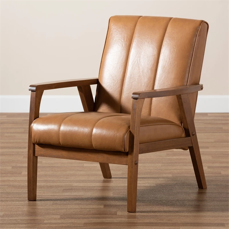 Deals 🛒 Baxton Studio Tan Faux Leather Upholstered And Brown Finished Wood Lounge Chair ⌛ 6 Deals 🛒 Baxton Studio Tan Faux Leather Upholstered And Brown Finished Wood Lounge Chair ⌛ - Image 4
