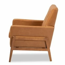Outlet ⌛ Baxton Studio Faux Leather Upholstered And Walnut Finished Wood Lounge Chair ⭐ -Deals Writing Desks Store 2106859 6 L