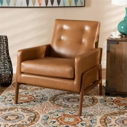 Outlet ⌛ Baxton Studio Faux Leather Upholstered And Walnut Finished Wood Lounge Chair ⭐ -Deals Writing Desks Store 2106859 L