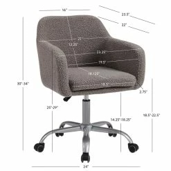 Outlet 🌟 Linon Colton Metal Upholstered Office Chair In Gray 🤩 -Deals Writing Desks Store 2116721 12 L