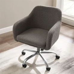 Outlet 🌟 Linon Colton Metal Upholstered Office Chair In Gray 🤩 -Deals Writing Desks Store 2116721 8 L