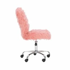 Cheap 🧨 Linon Cami Faux Fur Upholstered Armless Office Chair In Blush Pink ⌛ -Deals Writing Desks Store 2116727 12 L