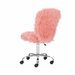 Cheap 🧨 Linon Cami Faux Fur Upholstered Armless Office Chair In Blush Pink ⌛ -Deals Writing Desks Store 2116727 13 L
