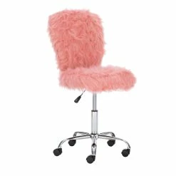 Cheap 🧨 Linon Cami Faux Fur Upholstered Armless Office Chair In Blush Pink ⌛ -Deals Writing Desks Store 2116727 15 L