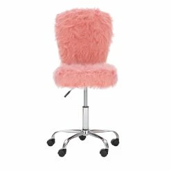 Cheap 🧨 Linon Cami Faux Fur Upholstered Armless Office Chair In Blush Pink ⌛ -Deals Writing Desks Store 2116727 16 L