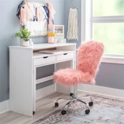Cheap 🧨 Linon Cami Faux Fur Upholstered Armless Office Chair In Blush Pink ⌛ -Deals Writing Desks Store 2116727 20 L
